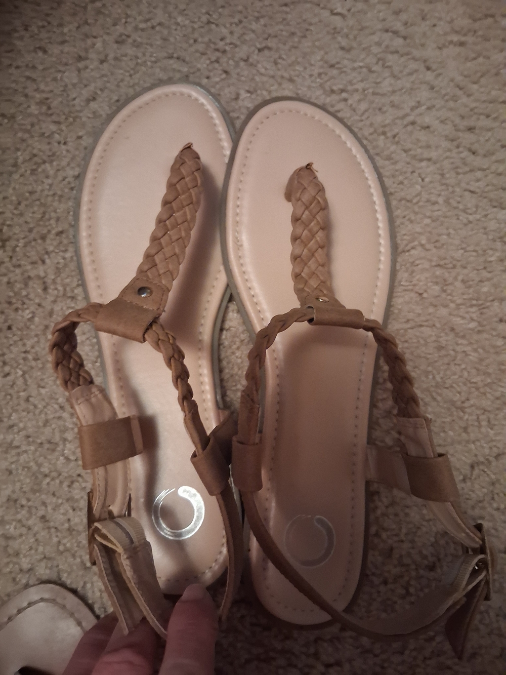 Journee Collection Braided T-Strap Sandals in Light Brown